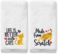 Embroidered Cat Hand Towels (Set of 2)