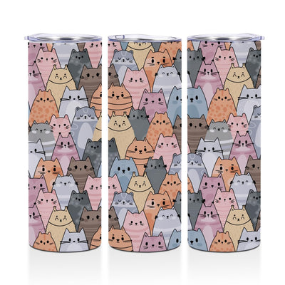 PQV Cute Cat 20 oz Skinny Tumbler Stainless Steel Slim Insulated Tumblers Straight Tumbler Cups Coffee Mug Thermal Travel Cup with Lid Cat Themed Gifts Cat Lover Gifts for Women Cat Gifts for Women