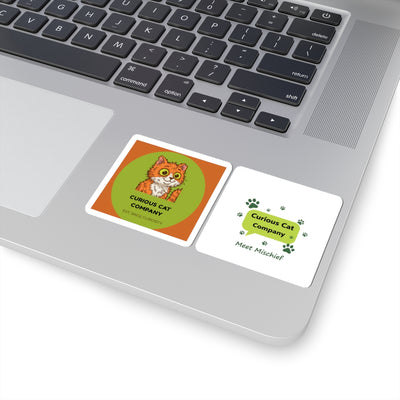 Curious Cat Company Kiss-Cut Stickers — Orange Cat Logo & Paw Print Decals