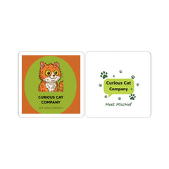 Curious Cat Company Kiss-Cut Stickers — Orange Cat Logo & Paw Print Decals