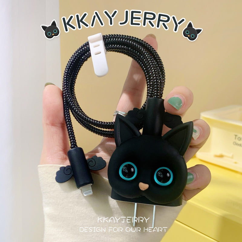 4-Piece Cat-Themed Charger Protection Set for iPhone