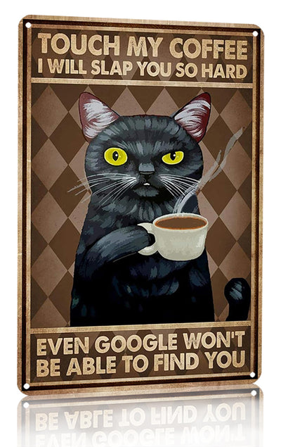 Funny Black Cat Coffee Tin Sign