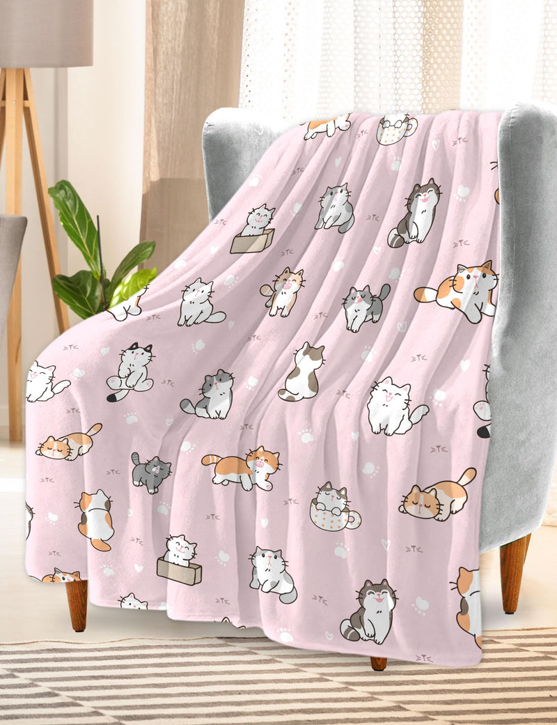 Pink Cat Fleece Throw Blanket (50