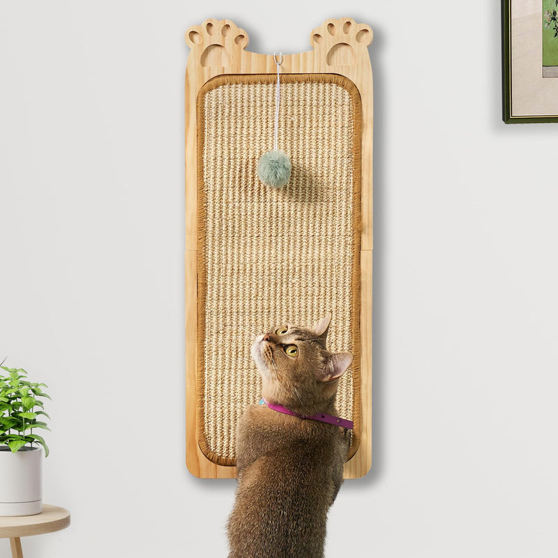 Wall-Mounted Cat Scratcher with Toy Ball